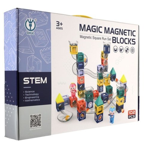 Levně Kuličková dráha magnetická s figurkami plast 102ks v krabici 49x35x9cm