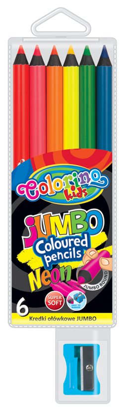 Colorino pastelky kulaté JUMBO, neonové, s ořezávátkem, 6 barev