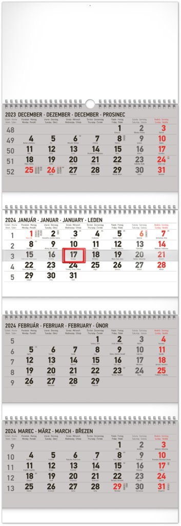 Levně Nástenný kalendár 4-mesačný štandard skladací 2024, 29,5 × 84,5 cm