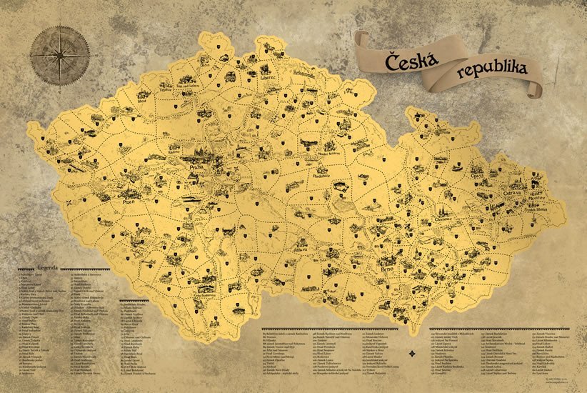 Stírací mapa Česka – zlatá Deluxe XL