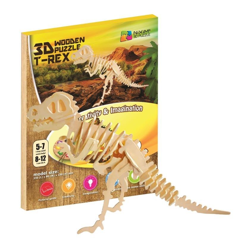 Levně NiXiM Dřevěné 3D puzzle - T-Rex