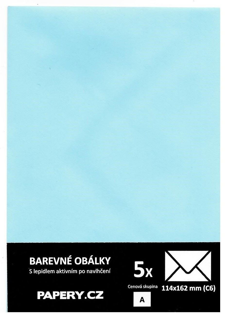 Levně HYBLER S.R.O. barevná obálka 114X162 MODRÁ PASTELOVÁ, 5 kusů, 100 gm2, olizová