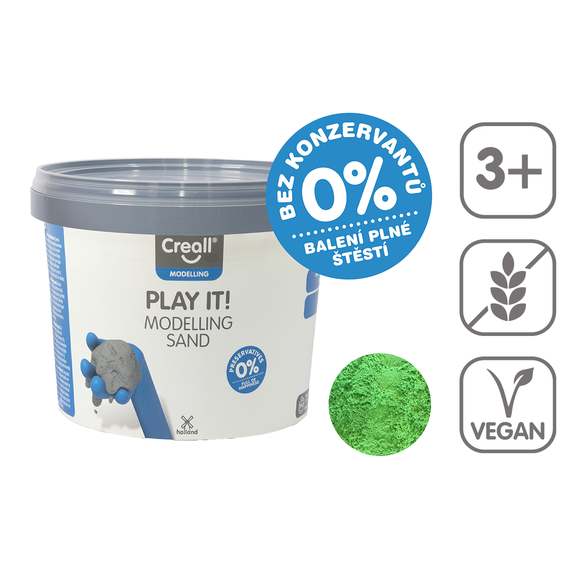Product detail of Creall modelovací písek Play it!, 750 g, kelímek, zelený