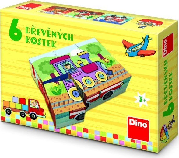 Dopravní prostředky - Dřevěné kostky 6 ks - Dino