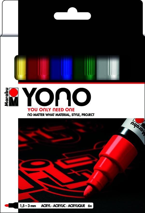 Marabu YONO Sada akrylových popisovačů - základní barvy 6x 1,5-3 mm