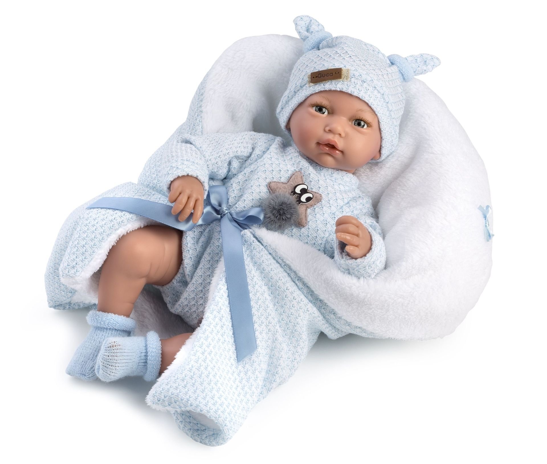Levně Guca 10221 HUGO - realistická panenka miminko se zvuky a měkkým látkovým tělem - 38 cm