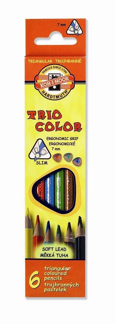 Levně Koh-i-noor pastelky TRIOCOLOR trojhranné tenké (měkká tuha) souprava 6 ks v papírové krabičce