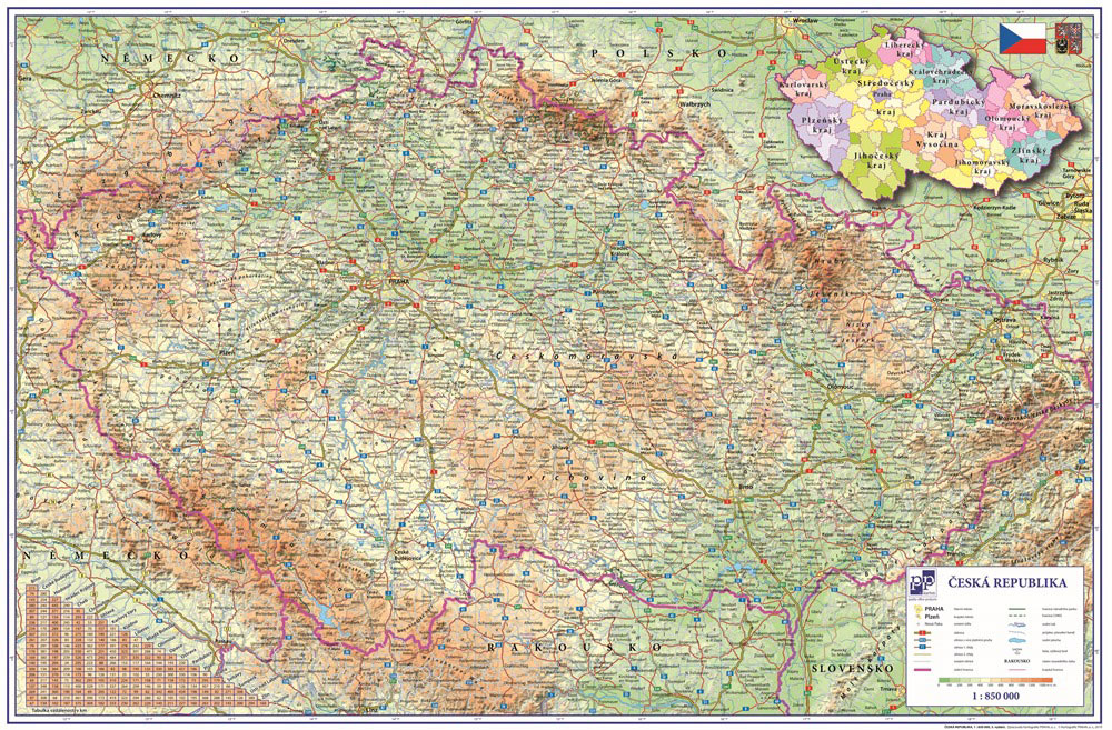 Levně Podložka na stůl - Mapa České republiky 60 x 40 cm