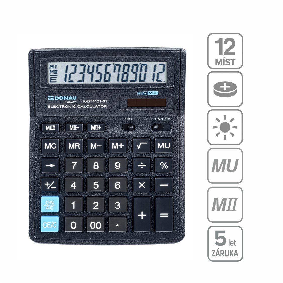 DONAU kancelářská kalkulačka DONAU TECH 4121, 12místná, černá
