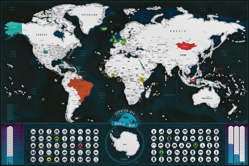 Levně Stírací mapa světa EN - silver classic XL