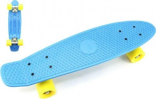 Levně Skateboard - pennyboard 60cm nosnost 90kg, kovové osy, modrá barva, žlutá kola