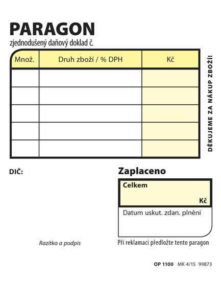 Levně Paragon obchodní, 7,5 × 9,5 cm, 100 listů, NCR