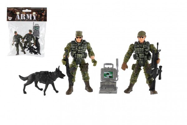 Levně Sada vojáci se psem s doplňky 6ks plast v sáčku 17x20x3cm