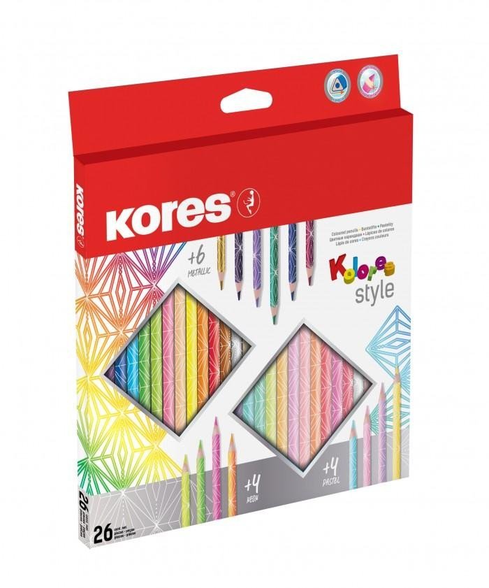 Levně Kores Style trojhranné pastelky 26 barev