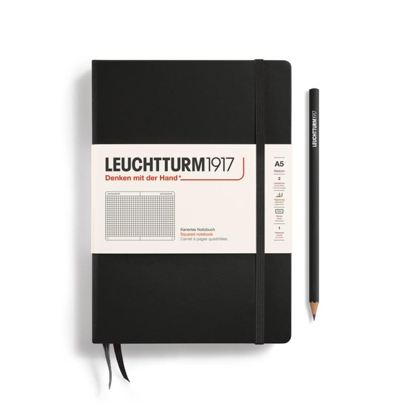 Levně Leuchtturm1917 Zápisník Black Medium A5 čtverečkovaný