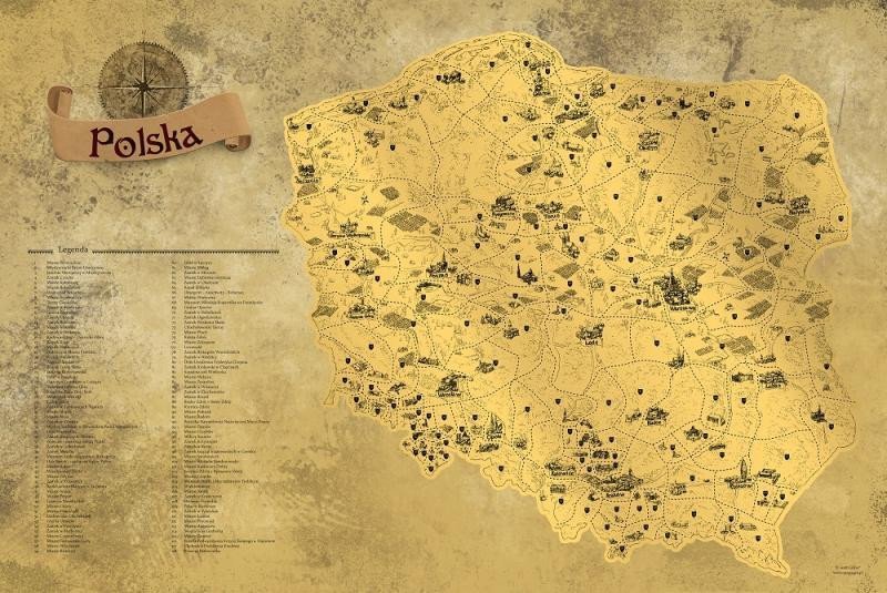 Levně Stírací mapa Polska Deluxe - zlatá