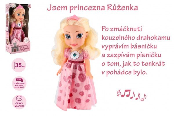 Levně Panenka princezna Růženka plast 35cm česky mluvící na baterie se zvukem v krabici 17x37x10cm