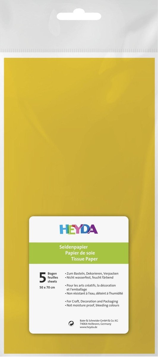 Levně HEYDA Hedvábný papír 50 x 70 cm - žlutý 5 ks