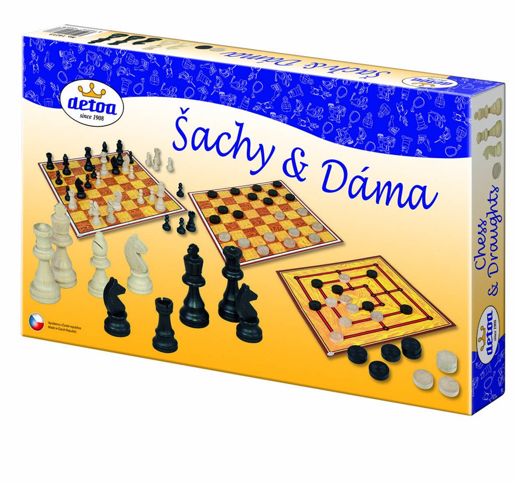 Šachy a dáma - společenská hra / dřevěné figurky a kameny v krabici - Detoa
