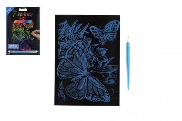 Levně Škrabací obrázek barevný Motýli 12,5x18cm na kartě