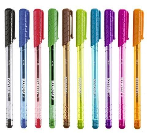 Kores Kuličkové pero K1 Pen Super Slide 1 mm - sada 10 barev(modrá, černá, červená, zelená, tyrkysová, světle zelená, fialová, růžová, oranžová, hnědá)