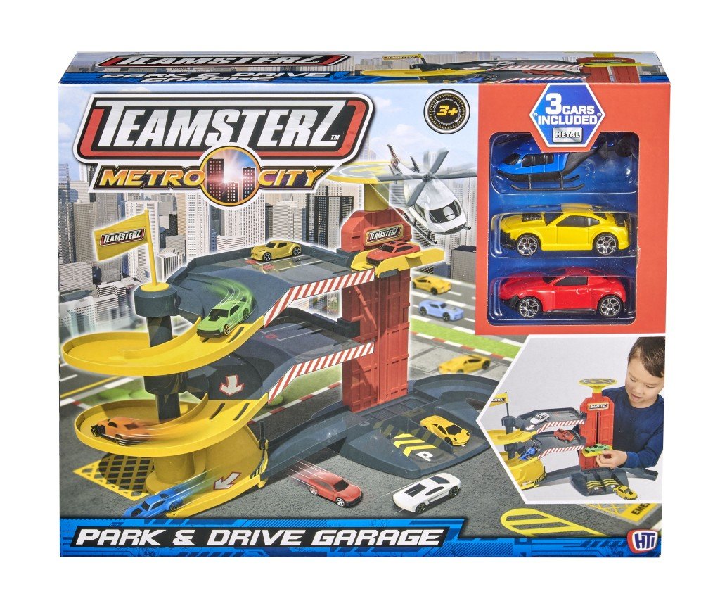 Levně Teamsterz Metro city vícepodlažní garáž + 2 autíčka + 1 heli - Alltoys Halsall