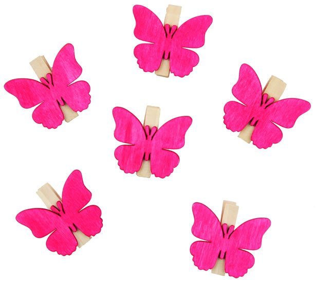Levně Dřevění motýli 4cm s kolíčkem - růžový mix 6ks