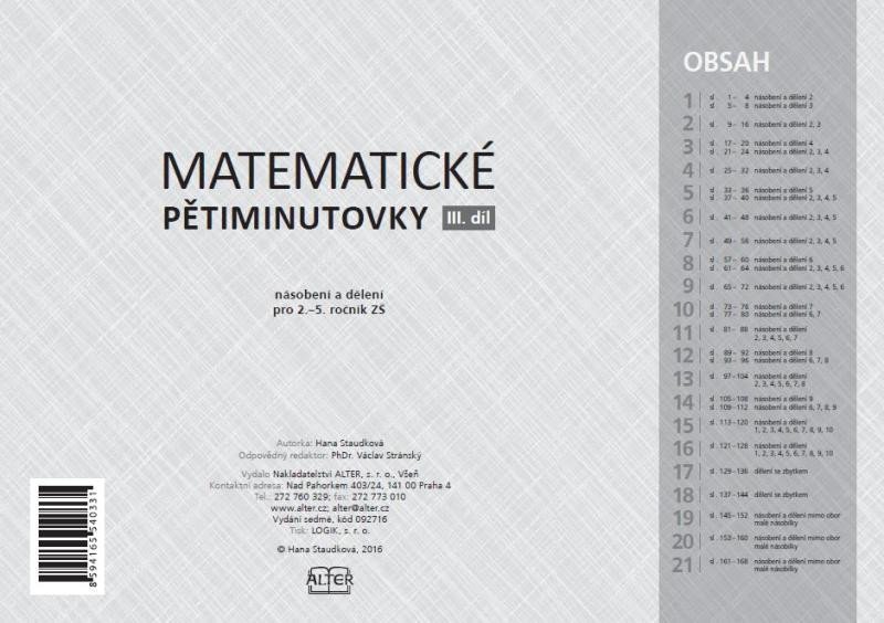 Levně Matematické pětiminutovky - III. díl - Hana Staudková