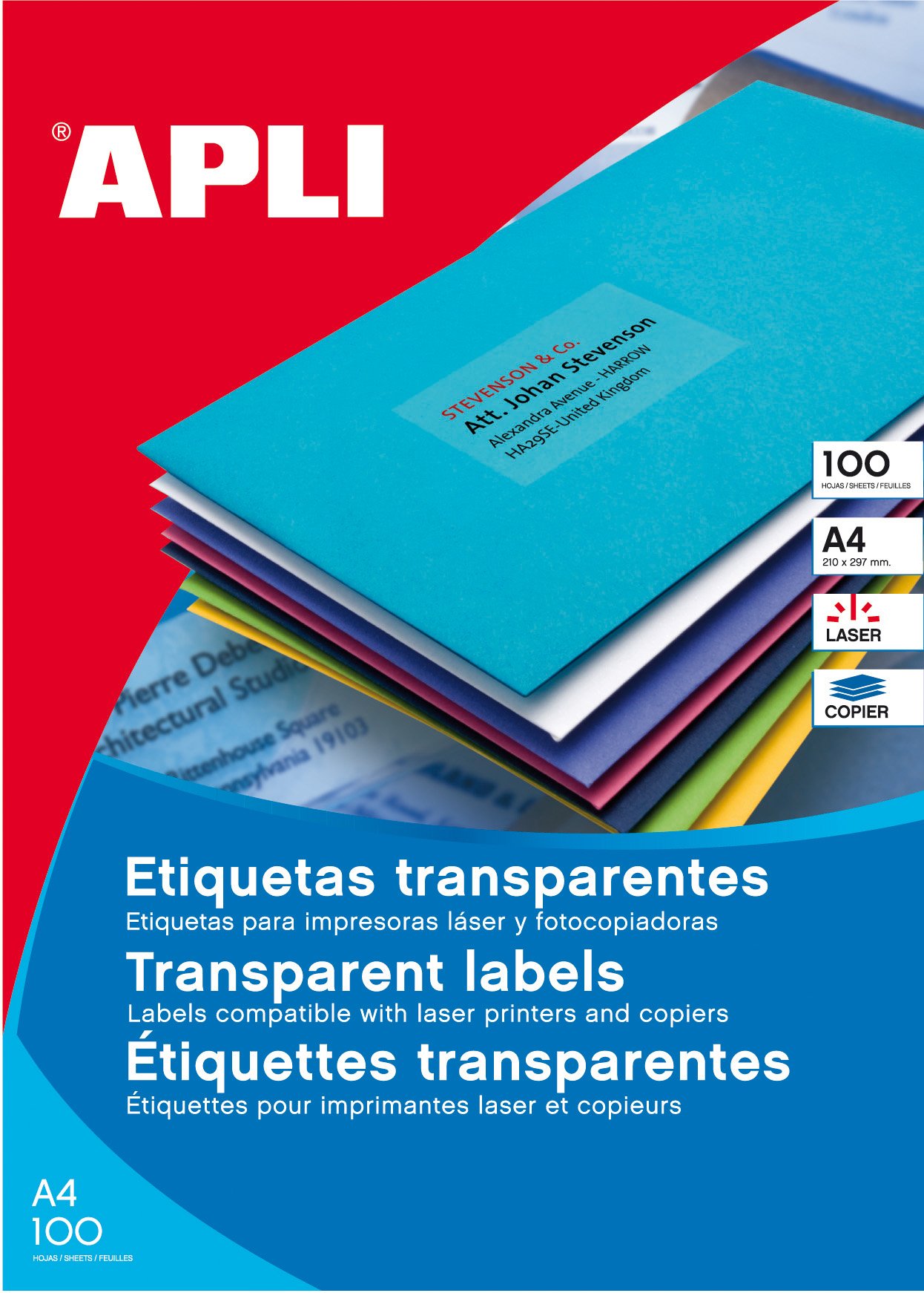 APLI univerzální etikety voděodolné, 210 x 297 mm, polyesterové, transparentní