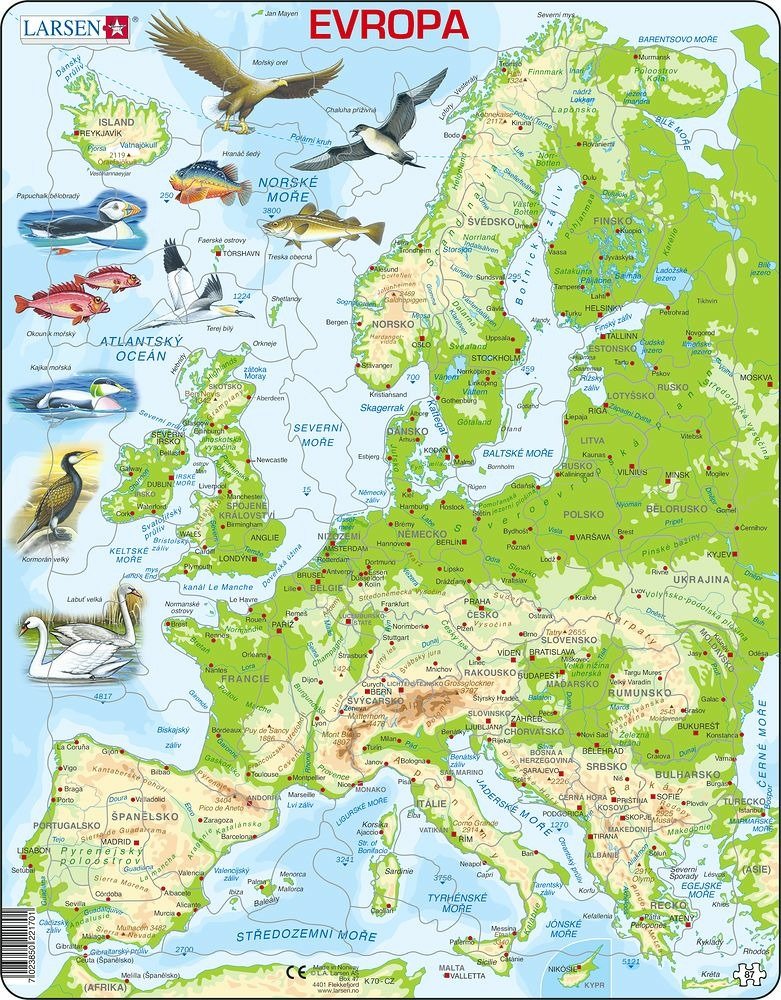 Puzzle MAXI - Mapa EVROPY geografická/87 dílků - Larsen