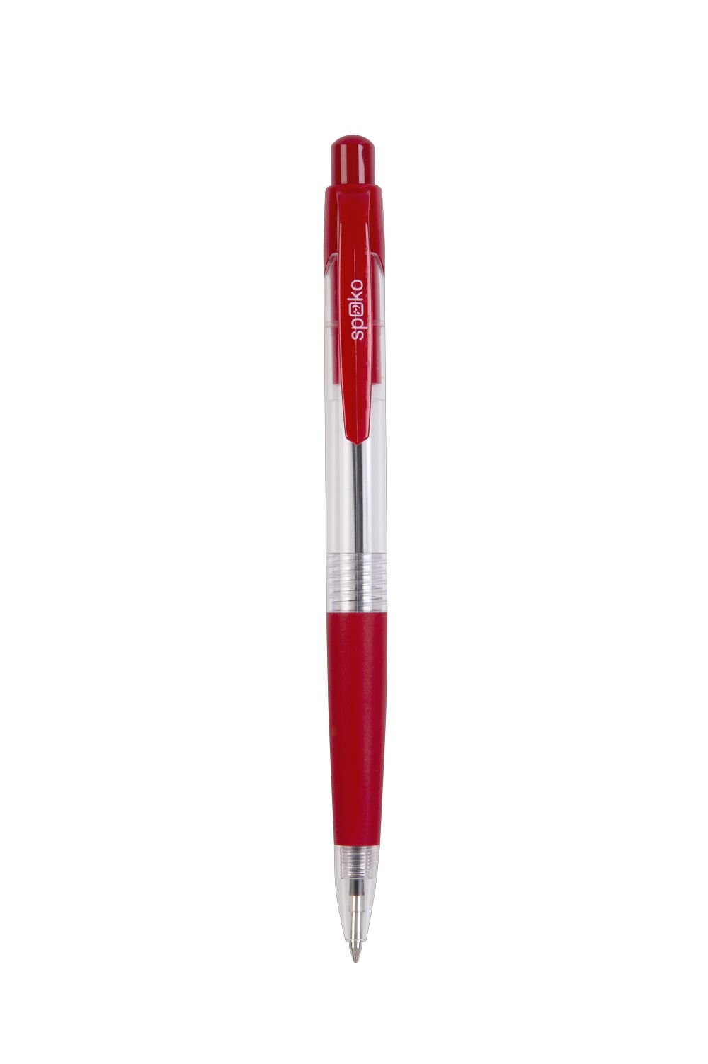 Levně Spoko S0112 kuličkové pero průhledné, červená náplň, červené - 12ks