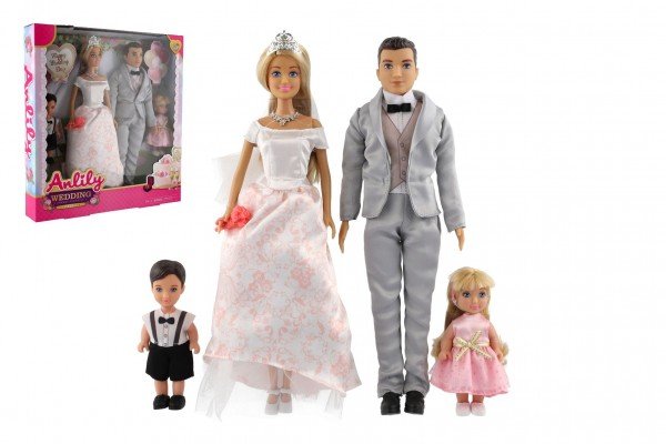 Levně Panenka nevěsta a ženich Anlily plast 28cm s rodinou v krabici 30x32x5cm