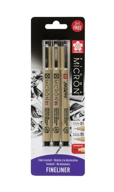 Levně Sakura Sada Pigma Micron Black 2+1 Pigma Brush zdarma