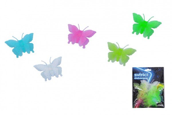 Levně Samolepky na zeď motýl 6ks plast svítící ve tmě v sáčku 13x17cm