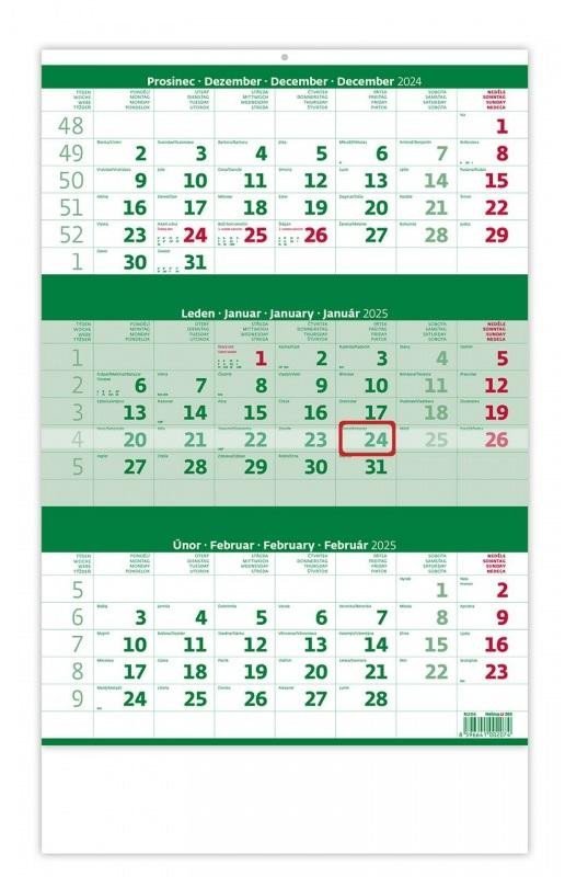 Levně Kalendář nástěnný 2025 - Tříměsíční zelený