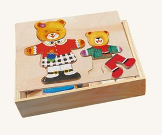 Levně BINO Puzzle šatní skříň - madvědice + medvídek