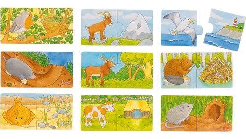 Levně Dřevěné puzzle dvojice Zvířátka a jejich domov