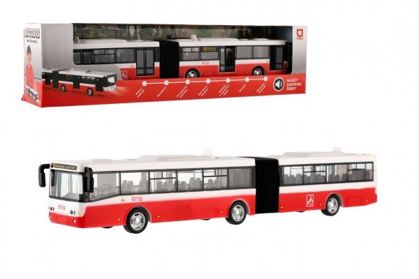 Levně Autobus česky mluvící plast 36cm červený zpětný chod na bat. se světem se zvukem v krab. 40x10x7,5cm