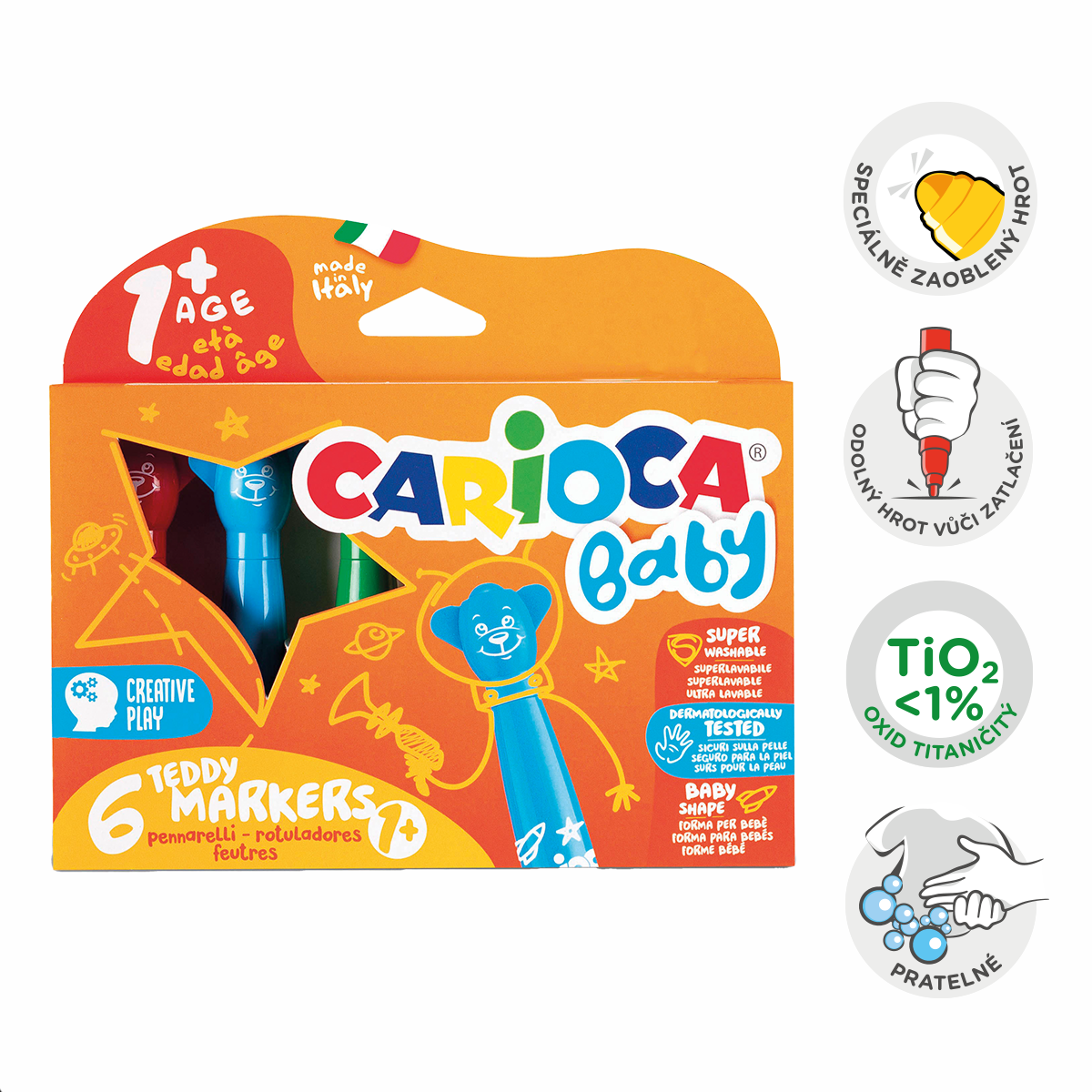 Carioca fixy Baby Teddy 1+, kulatý hrot, 6 ks