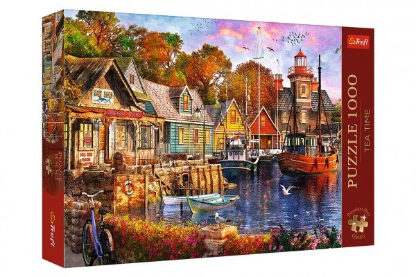 Levně Puzzle Premium Plus - Čajový čas: Přímořský přístav 1000 dílků 68,3x48cm v krabici 40x27x6cm