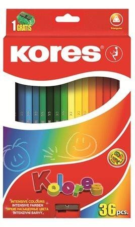 Levně KOLORES, trojhranné pastelky 3 mm, s ořezávátkem / 36 barev / včetně 2 metalických barev
