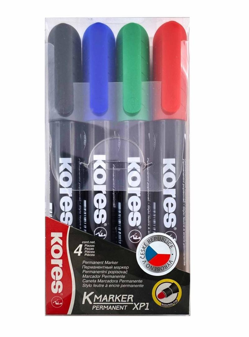 Kores K-MARKER Permanentní popisovač, kulatý hrot 3 mm, mix 4 barev