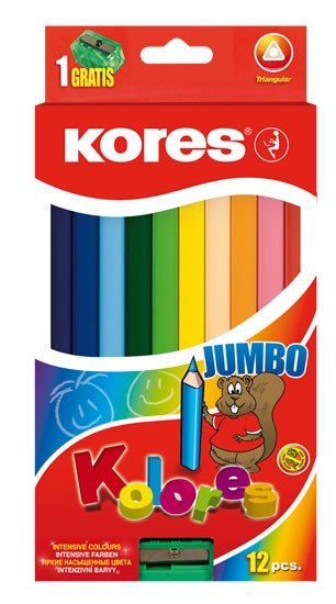 Levně Kores Jumbo trojhranné pastelky 5 mm s ořezávátkem 12 barev
