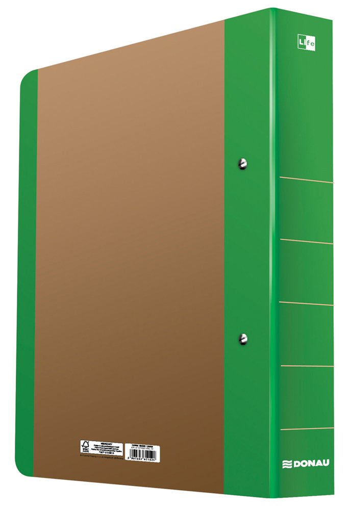 Levně DONAU 2kroužkový pořadač LIFE, A4/50 mm, karton, neonově zelený