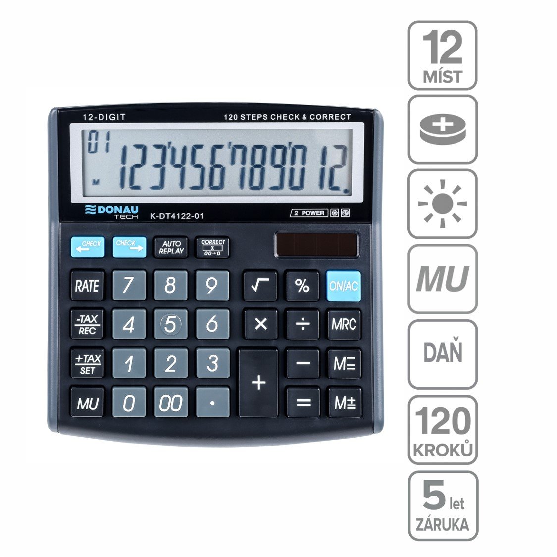 Levně DONAU kancelářská kalkulačka DONAU TECH 4122, 12místná, černá