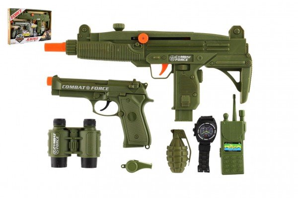 Levně Samopal na setrvačník + pistole klapací plast s doplňky v krabici 40x16x4cm