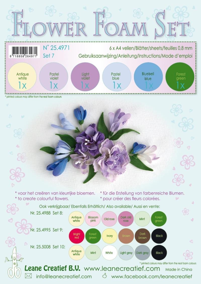 Levně LEANE Speciální pěnová guma na výrobu květin A4 - Pastel modrofialové 6 ks