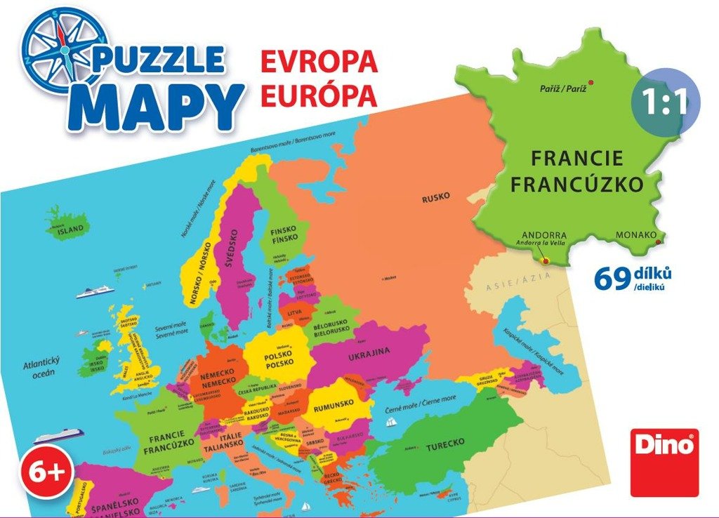 Levně Puzzle Mapy Evropa 69 dílků - CZ Drami