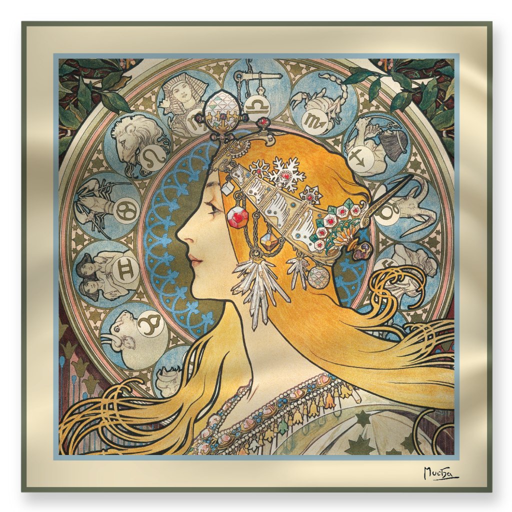 Levně Šátek Alfons Mucha – Zodiak, 70 × 70 cm