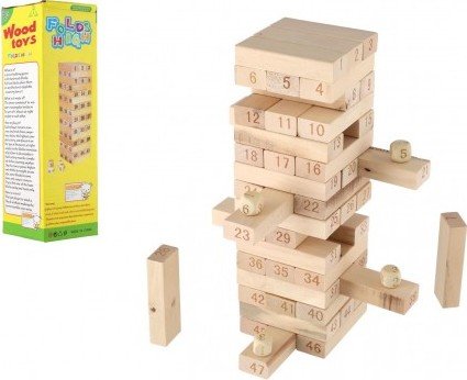 Hra věž dřevěná 48 dílků společenská hra hlavolam v krabičce 8x27x8cm